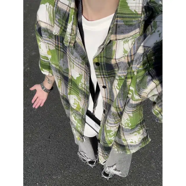 佑麟 扎染衬衫男夏季潮牌美式复古衬衣半袖高级感穿搭情侣外套短袖 男女同款
