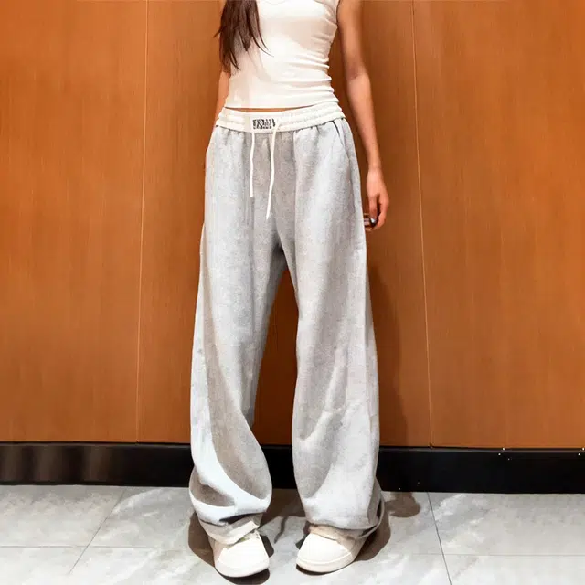 佑麟 美式弯刀裤子秋季高腰头拼接阔腿卫裤直筒休闲裤 男女同款