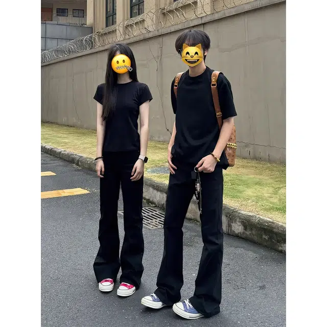 佑麟 美式高街直筒裤夏薄款情侣裤子修身显瘦高腰喇叭裤牛仔裤 男女同款