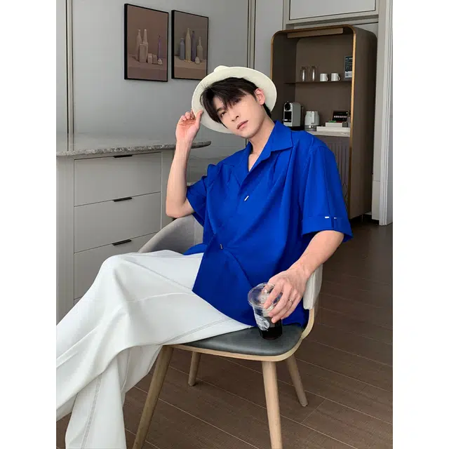 佑麟 薄款翻领防晒纯色舒适百搭短袖衬衫 男女同款