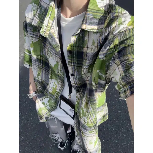 佑麟 扎染衬衫男夏季潮牌美式复古衬衣半袖高级感穿搭情侣外套短袖 男女同款