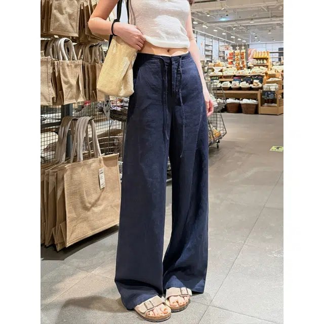 佑麟 抗皱天丝亚麻裤子轻薄透气垂感山本裤小个子直筒阔腿裤休闲裤 男女同款
