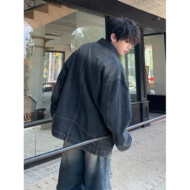 佑麟 设计感小众美式潮牌解构弯刀夹克长袖牛仔外套 男女同款