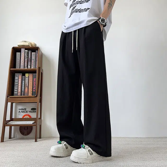 佑麟 冰丝棉麻裤子夏季薄款直筒速干裤宽松阔腿夏天透气亚麻裤休闲裤 男女同款
