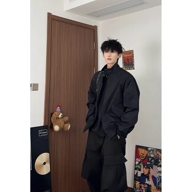 佑麟 美式短款飞行员宽松工装立领春季夹克外套 男女同款