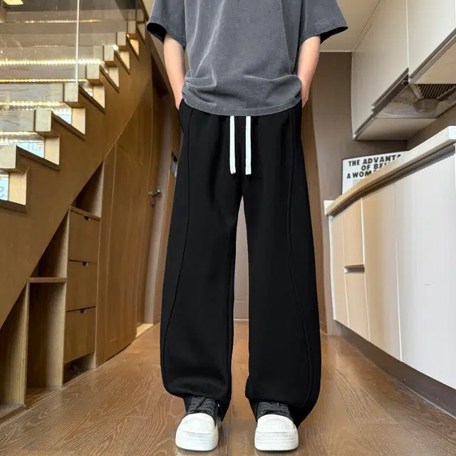 佑麟 重磅高街弯刀裤潮牌阔腿运动卫裤宽松休闲裤 男女同款