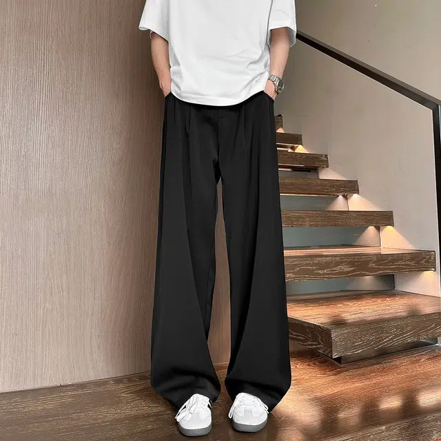 佑麟 褶皱冰丝夏季薄款潮牌垂感宽松直筒凉感速干休闲裤 男女同款