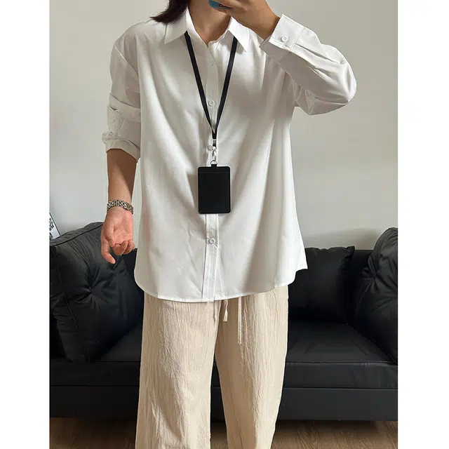 佑麟 冰丝薄款速干职场通勤穿搭日系内搭夏季长袖衬衫 男女同款