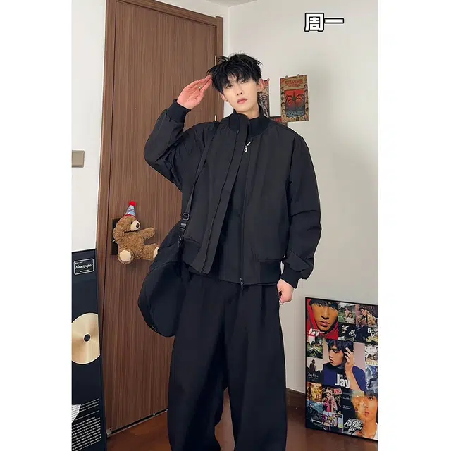 佑麟 美式短款飞行员宽松工装立领春季夹克外套 男女同款