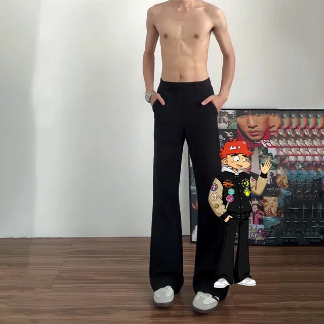 佑麟 阿衰穿搭黑色微喇裤子高个子加长弯刀西裤美式高街休闲直筒裤西装裤 男女同款