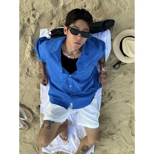 佑麟 那不勒斯高级感痞帅海边穿搭防晒衬衣外套韩系长袖衬衫 男女同款