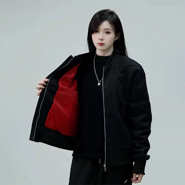 佑麟 秋季解构倒三角设计感外套痞帅棒球服美式红内短款飞行夹克 男女同款
