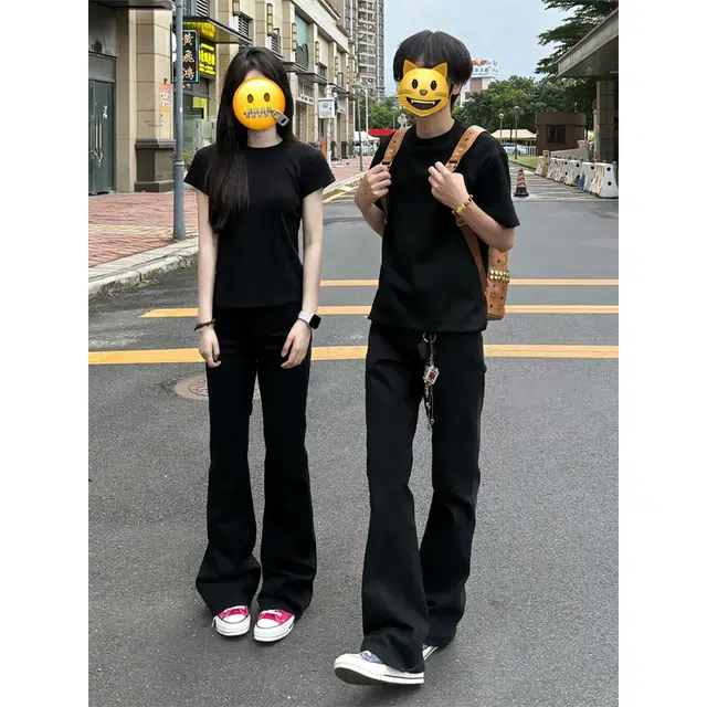 佑麟 黑色冰丝微喇西裤夏薄款垂坠感高级感裤子显瘦窄版西装裤休闲裤 男女同款
