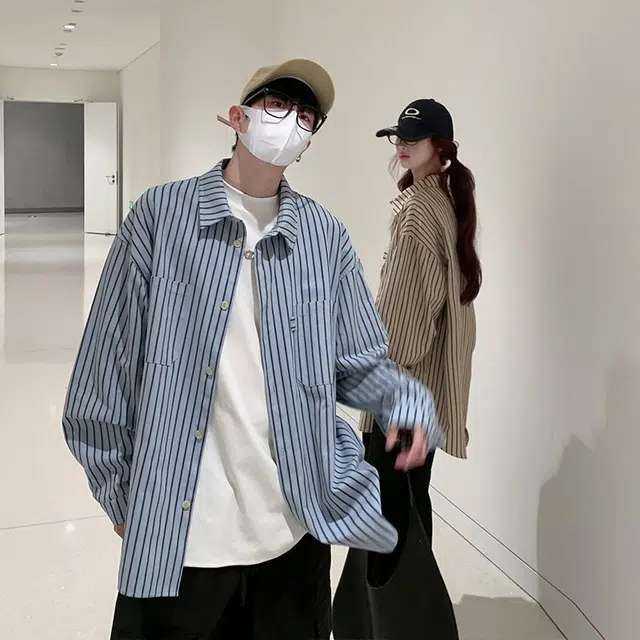 佑麟 长袖男春季日系少年感百搭小众美式外套宽松休闲翻领衬衣衬衫 男女同款