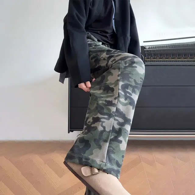 佑麟 美式水洗迷彩高腰卫裤秋季高级感潮牌运动裤弯刀直筒裤子休闲裤 男女同款