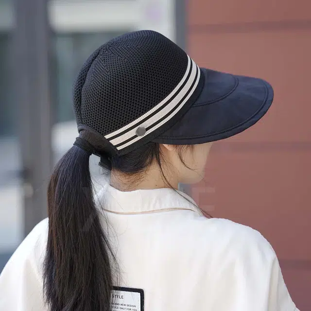 小猪班纳 复古显脸小 时尚潮流可扎马尾防晒帽 腈纶 帽子 男女同款情侣款