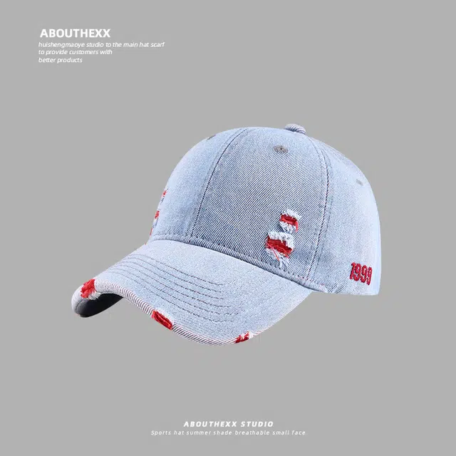 小猪班纳 个性街头做旧破洞美式复古牛仔软顶时尚百搭潮 棉 鸭舌帽 男女同款情侣款