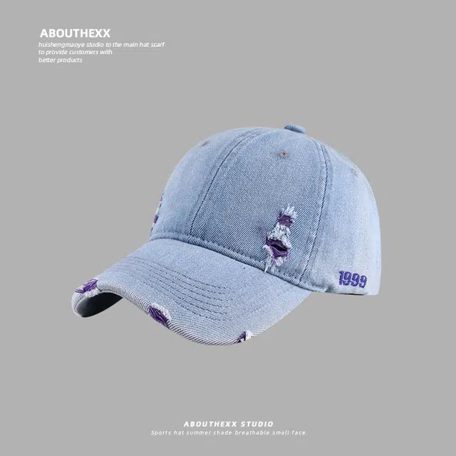 小猪班纳 个性街头做旧破洞美式复古牛仔软顶时尚百搭潮 棉 鸭舌帽 男女同款情侣款