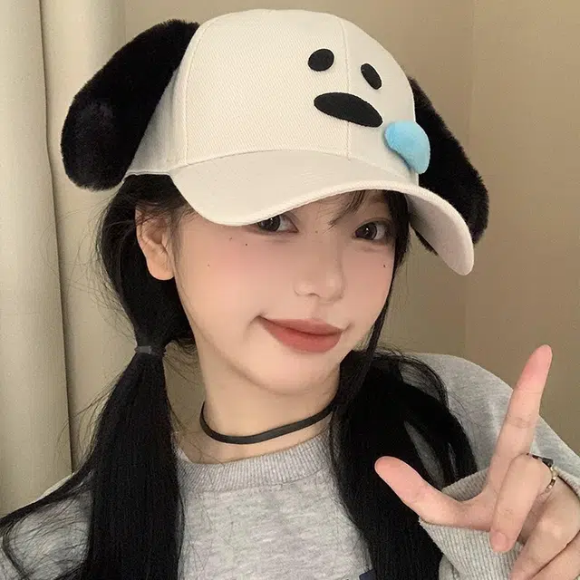 小猪班纳 可爱鼻涕小狗夏季百搭显脸小帽子韩版时尚潮流搞怪帽子 棉 鸭舌帽 男女同款情侣款