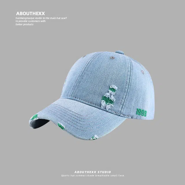 小猪班纳 个性街头做旧破洞美式复古牛仔软顶时尚百搭潮 棉 鸭舌帽 男女同款情侣款