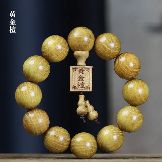 魏天选 新中式 佛珠念珠葫芦方牌配饰红木文玩 经典简约 富贵轻奢 通勤百搭 黄金檀 手串 男女同款情侣款