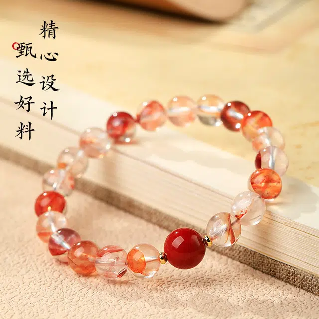 魏天选 桃花运来新中式国风潮手饰品桃花多多平安喜乐旺良缘转运珠#好运礼盒装高级感小众设计通勤百搭天然 红胶花 手串 女款