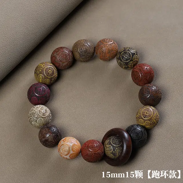 魏天选 新中式 原木多宝珠雕刻佛珠 经典简约 富贵轻奢 通勤百搭 檀木 手串 男女同款情侣款
