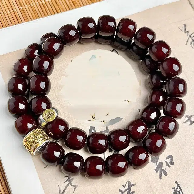 百慕眸 好运吉祥文玩佛珠 色泽醇厚高油高密本命年招财纳福 新中式国潮经典百搭叠戴#好运 菩提根 手串 男女同款情侣款
