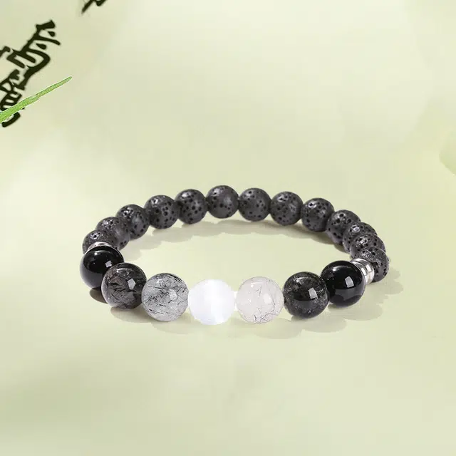 百慕眸 新中式国潮 暗黑个性潮流好运纳福火山石#好运 水晶 手串 男女同款情侣款