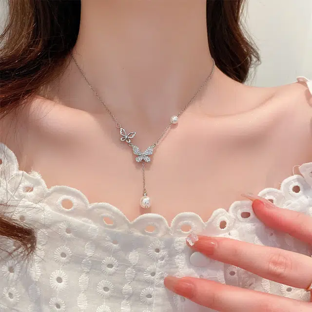 百慕眸 蝴蝶结流苏  轻奢精致优雅小众设计高级感锁骨链 白玉菩提 项链 女款