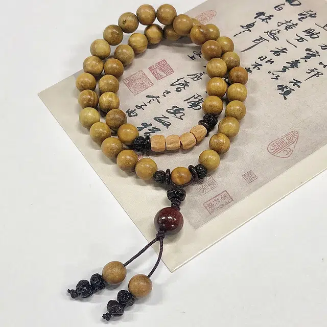 百慕眸 国潮新中式复古国风 叠戴流苏设计佛珠念珠学生文玩转运 菩提 木作手串 男女同款情侣款 檀木