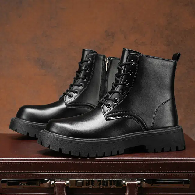 潮流纯色高级感机车风防滑耐磨舒适 中筒 马丁靴 男款 黑色