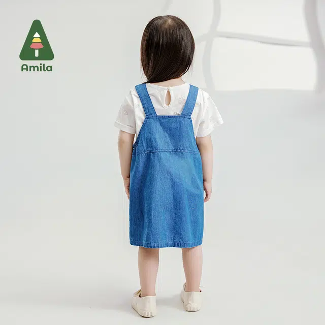 中童 啊咪啦 舒适宽松简约短袖裙装套装 深蓝