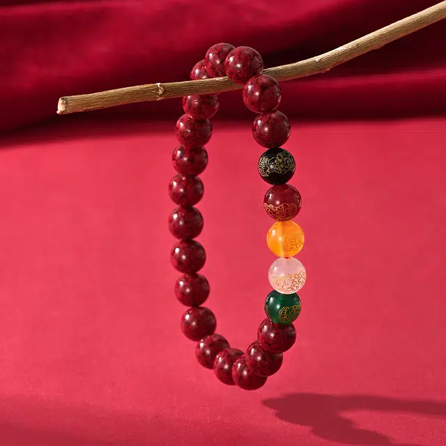 玺璎 五路财神平安素圈串珠 新中式本命年吉祥如意再造辰砂#好运 朱砂 手串 男女同款情侣款