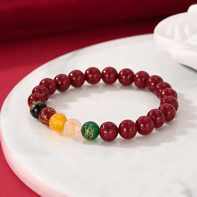 玺璎 五路财神平安素圈串珠 新中式本命年吉祥如意再造辰砂#好运 朱砂 手串 男女同款情侣款