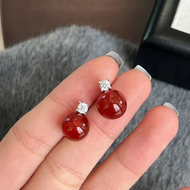 朝升 新中式相思豆 圆珠小众设计步摇红豆流苏清冷感冷淡风简约气质通勤百搭#好运 玛瑙 耳钉 女款
