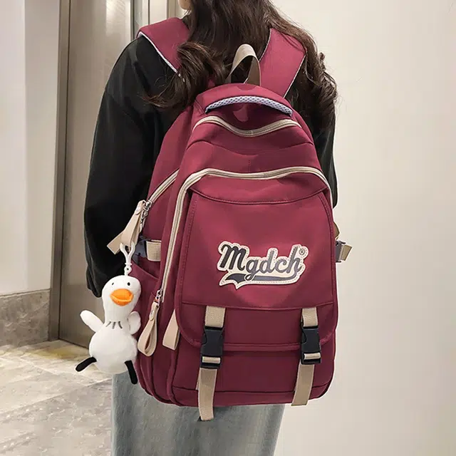纳兰杜 大容量双肩包初中高中休闲女学生时尚简约百搭背包 织物 书包旅行电脑包 大号 女款 红色/黑色/白色