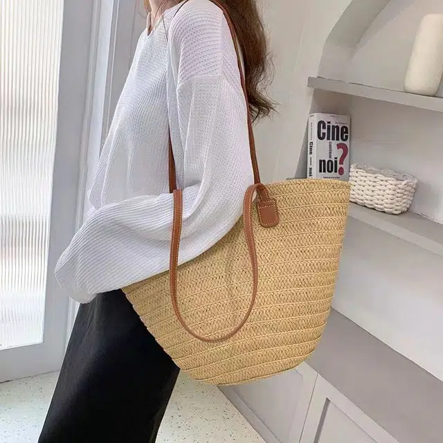 纳兰杜 通勤百搭休闲 织物拼合成革 单肩包 女款 卡其色 大号