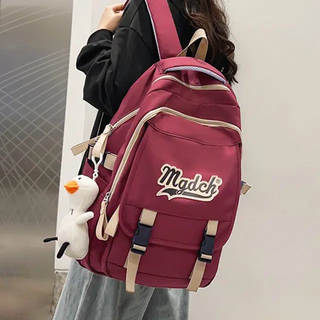 纳兰杜 大容量双肩包初中高中休闲女学生时尚简约百搭背包 织物 书包旅行电脑包 大号 女款 红色/黑色/白色