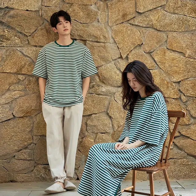 俏薇妮 简约柔软时尚高级感短袖长裤家居服睡衣套装 男款 蓝色