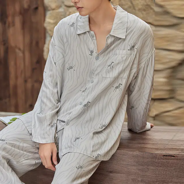 俏薇妮 简约时尚柔软高级感长袖长裤家居服休闲睡衣套装 男款 白色