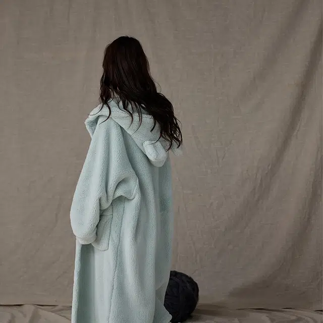 俏薇妮 加厚连帽保暖长袖长裤可外穿家居服睡衣套装 女款 浅蓝色