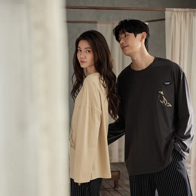 俏薇妮 简约柔软时尚动物图案高级感长袖长裤家居服休闲睡衣套装 女款 黄色