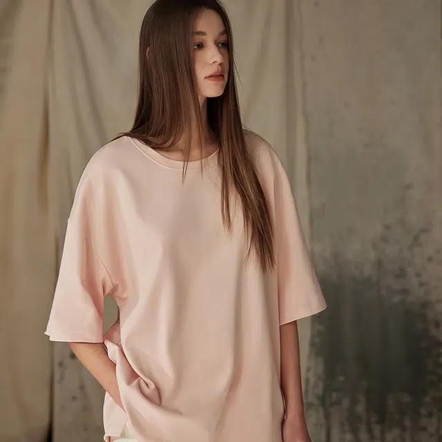 俏薇妮 简约纯色高级感柔软带胸垫短袖长裤凉感棉家居服舒适透气休闲可外穿睡衣套装 女款 粉红色