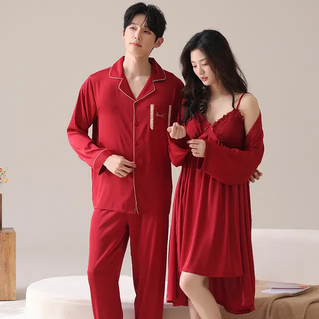 俏薇妮 简约时尚纯色高级感家居服凉感薄款带胸垫舒适休闲可外穿睡衣套装 女款