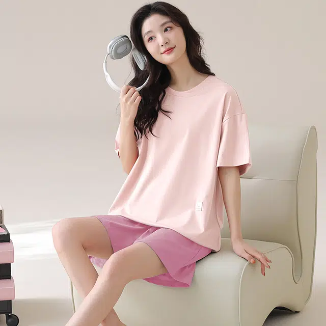 俏薇妮 简约柔软纯色凉感可爱时尚休闲宽松可外穿睡衣套装 女款