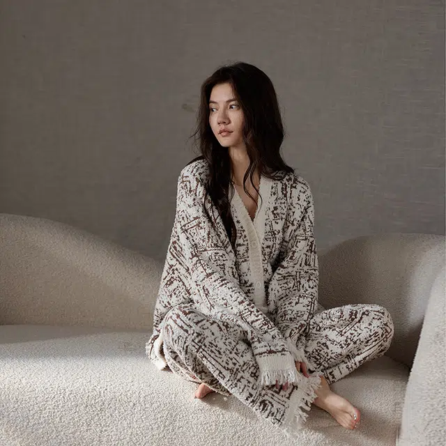 俏薇妮 柔软舒适保暖家居服时尚宽松休闲可外穿睡衣套装 女款 咖色