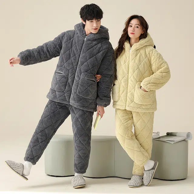 俏薇妮 简约纯色时尚可爱帽头连帽家居服保暖休闲舒适可外穿睡衣套装 女款 黄色