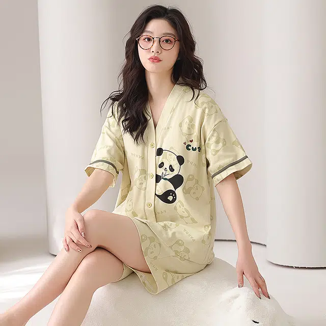 俏薇妮 简约柔软可爱慵懒带胸垫高级感家居服休闲舒适透气可外穿睡衣套装 女款 浅黄色