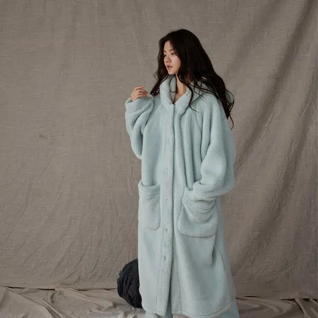 俏薇妮 加厚连帽保暖长袖长裤可外穿家居服睡衣套装 女款 浅蓝色